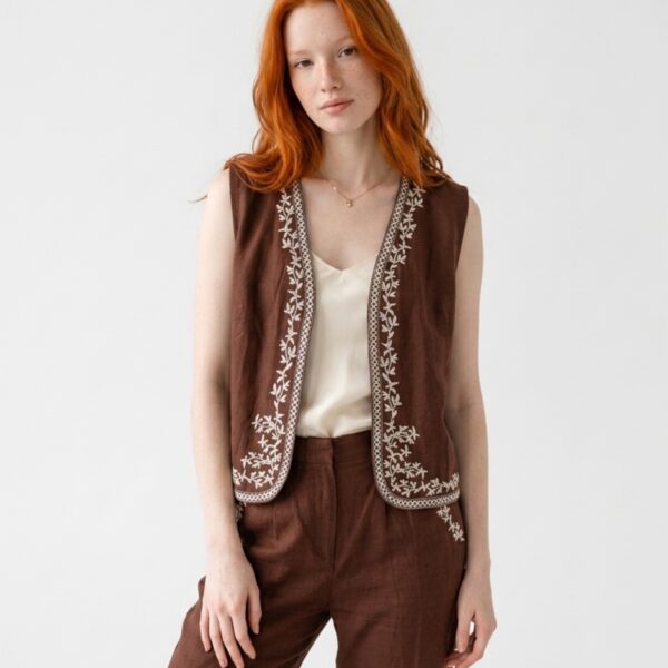 Boho Besticktes Zweiteiler-Set in Braun