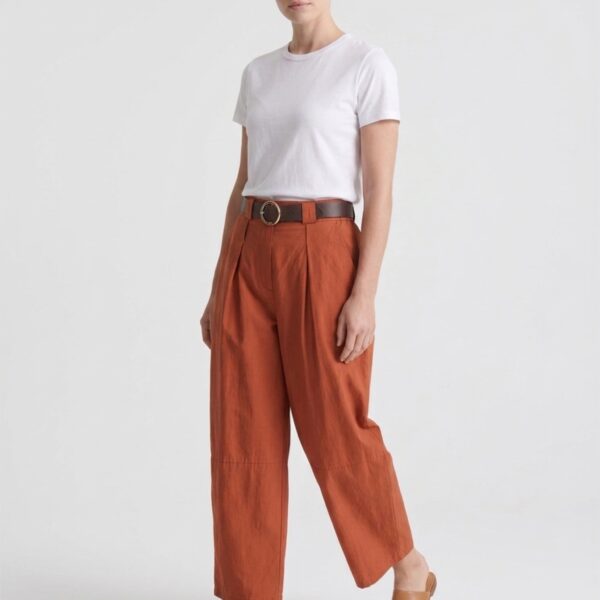 Baumwollhose mit Gürtel – Terrakotta