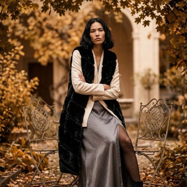 Kunstfell Gilet Schwarz